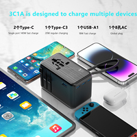 Adaptador de Viaje Universal GaN de 140W, Enchufe Premium Internacional, Carga Rápida Global USB-C para Viajes y Múltiples Dispositivos