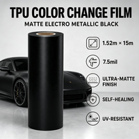 Film de protection de peinture (PPF) auto-cicatrisant en TPU 7,5 mil, effet changeant de couleur, noir électro-métallique mat, hydrophobe, 1,52 m x 15 m