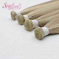 Extensions de cheveux vierges slaves doublement étirées de qualité supérieure, tissage Genius, blond platine avec mèches balayage, cheveux à trame plate sans couture