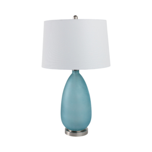 Lampada da Tavolo a Goccia Smerigliata con Base in Vetro Blu e Paralume Bianco, Illuminazione Decorativa per Camera da Letto e Soggiorno - Product Image 1