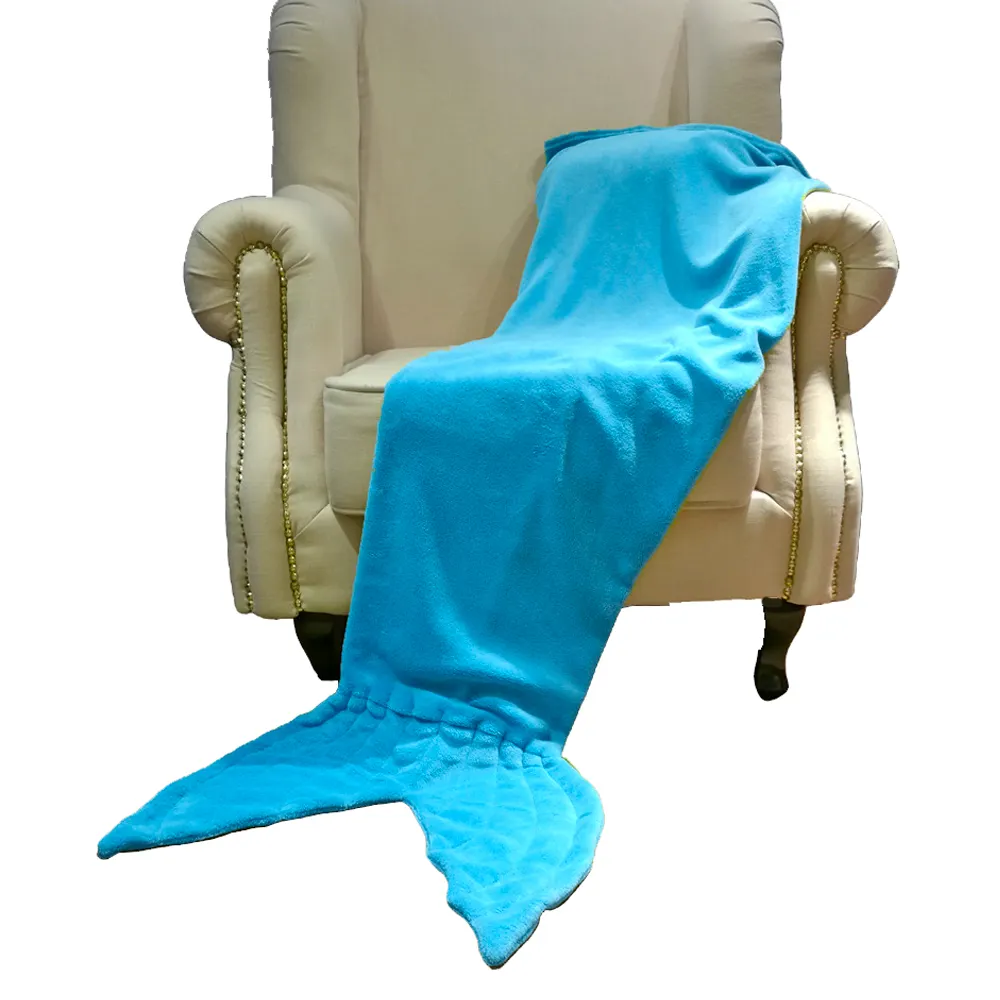 Solid coral fleece mermaid tail blanket