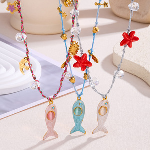 Collier tendance pour femme <span class=keywords><strong>Bohu</strong></span>, plaqué or, avec pendentif poisson et breloque en acier inoxydable, best-seller - Product Image 2