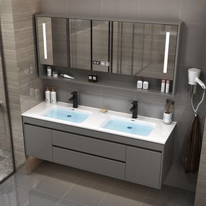 Modern LED Wall Mounted <strong>Vanity</strong> Mirror Single Sink Bathroom Cabinet Lacquer Finish Plywood <strong>Case</strong> for Hotels Home Use Ceramic Bath - Product Image 5
