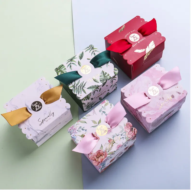 Роскошная креативная простая Складная Свадебная сувенирная упаковка для конфет Подарочная коробка с лентой