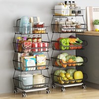 Chariot de rangement mobile multi-niveaux en métal avec roulettes pour trier les aliments et les articles ménagers dans la cuisine et la maison