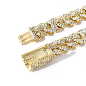 Pulsera de cadena cubana personalizada para hombre y mujer, de 20mm, todos los tamaños, 14k, oro plateado, metal falso iced cz, Diamante Blanco, nariz de cerdo gruesa, miami - Product Image 5