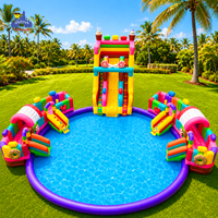 Grand toboggan aquatique gonflable avec piscine ronde, thème arc-en-ciel, aire de jeux aquatique extérieure pour divertissement familial commercial