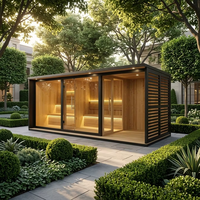 Sauna extérieur 3-en-1 avec espace lounge, en bois thermo, grande capacité, pour jardin, maison ou usage commercial