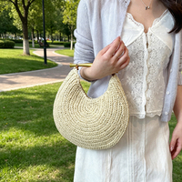 Tas Selempang Wanita Anyaman Jerami Bulat 2026, Tas Tangan Crossbody Bundar Buatan Tangan, Tas Pantai Musim Panas Gaya Boho, Tas Tote Raffia