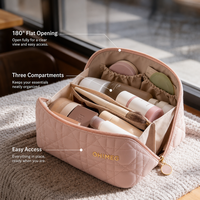 Grande trousse de maquillage imperméable en cuir PU, ouverture à 180 degrés, trousse de toilette de voyage avec 3 compartiments