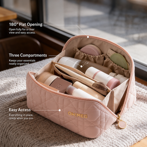 Grande trousse de maquillage imperméable en cuir PU, ouverture à 180 degrés, trousse de toilette de voyage avec 3 compartiments - Product Image 3