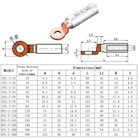 Connecteurs de câble bimétalliques DTL-2, cosses annulaires étamées multi-tailles en cuivre et aluminium, cosses à sertir bimétalliques