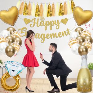 Kit de décoration doré pour fête de fiançailles, ballon en aluminium en forme de bague et de cœur pour bouteille de vin, guirlande de fleurs en papier et latex, mariage, MRS - Product Image 6