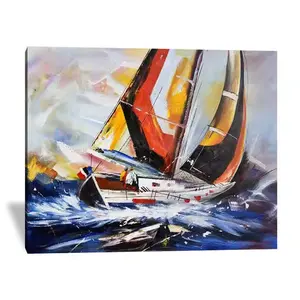 热卖自然景观纯手绘简约设计海景帆船抽象刀油画油画画布
