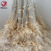 Tissu en dentelle de tulle à paillettes turquoise, broderie de plumes, applique 3D, vente en gros pour mariage