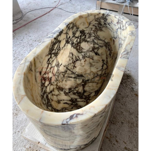 Misura su misura intagliato a mano di lusso in marmo naturale Freestanding pietra solida superficie vasca da bagno per adulti Calacatta ammollo Viola vasca da bagno - Product Image 5