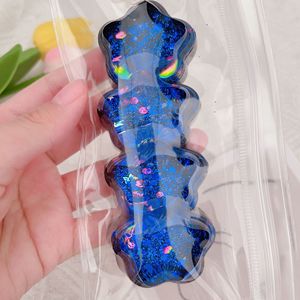 ของเล่นบีบคลายเครียดรูปใบโคลเวอร์สี่แฉกสีฟ้าใส ประดับกลิตเตอร์เลเซอร์ - Product Image 3