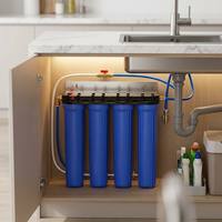 Boîtier de filtre à eau bleu mince à 4 étages de 20 pouces, système de purification d'eau quadruple pour filtre à eau RO résidentiel