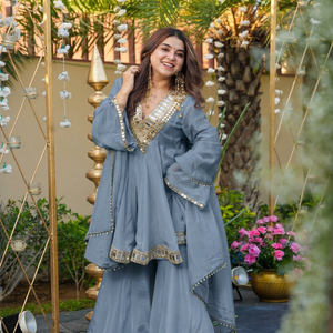 Traditional Indian Pakistani Women's Chiffon Shawl Rhinestone Mirror Work Embellishment Solid Color Wedding Engagement Wear - Product Image 1