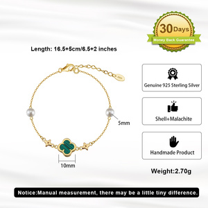 Rinntin Gmb69 + Gmn62 + Gma05 Bốn Lá Cỏ Ba Lá Hình Dạng Malachite Quyến Rũ 925 Sterling Bạc Trang Sức Bộ Vòng Đeo Tay Vòng Cổ Vòng Đeo Tay - Product Image 4