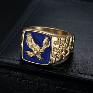 Anillo de Águila de Acero Inoxidable Chapado en Oro con Resina Azul, Joyería de Moda para Hombre, Regalo - Product Image 3