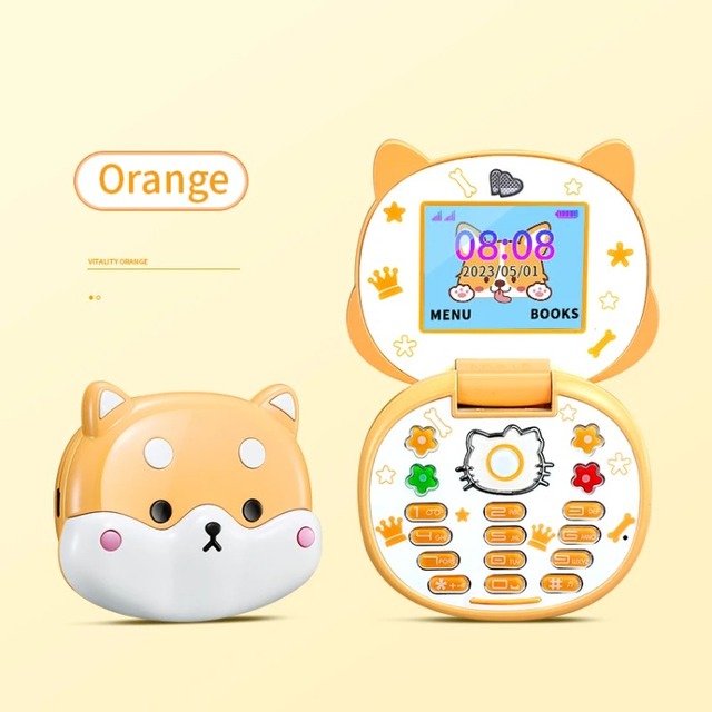 2025 KT128 H55 Cute Mini Koki Unlocked Kids Dual SIM 2G GSM Flip Cartoon Mobile Phone MP3 Player Keyboard Buttons 1200mAh 3.5mm