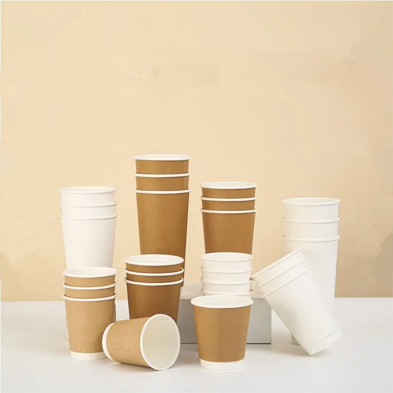 Gobelets en papier kraft à double paroi biodégradables compostables et recyclables gobelets en papier boisson chaude à emporter tasses à café avec couvercles écologiques