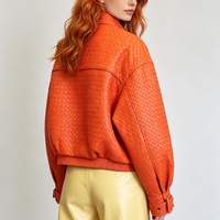 Chaqueta de Cuero para Mujer Tyan, Nueva, de Alta Calidad, Color Naranja, Diseño a Cuadros, para Primavera y Otoño, Cuero Genuino