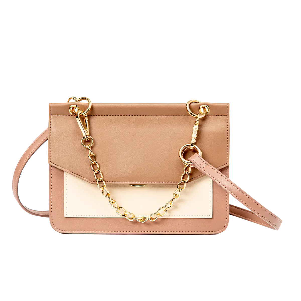 Fashionable PU Leather Shoulder Bag Women With Chain Contrast Color Design Exquisite Style Lady Shoulder Bag