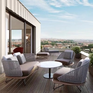 Juego de sofás de jardín de madera de teca de último diseño italiano, muebles de exterior modernos para Parque y hotel - Product Image 3