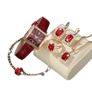 Conjunto de Reloj para Mujer Más Vendido, Reloj de Cuarzo con Correa de Cuero PU Azul y Joyería de Cristal Cuadrada, Conjunto 5 en <span class=keywords><strong>1</strong></span>, Proveedor - Product Image 5