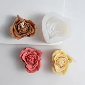 新款玫瑰爱心蜡烛硅胶模具DIY香味蜡烛石膏手工肥皂蛋糕装饰模具