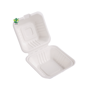 6 inci Biodegradable Sugarcane Bagasse Pulp Makanan Cepat kemasan <span class=keywords><strong>Burger</strong></span> kotak Clamshell UNTUK RESTORAN - Product Image 1