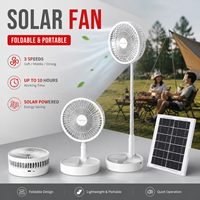Ventilateur solaire portable DC 10 heures, batterie lithium rechargeable, pliable, hauteur réglable, charge USB, ventilateur de table pour intérieur et extérieur