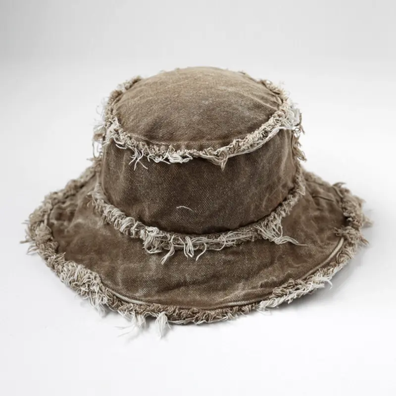 Frayed adjusted Bucket Hats for Women Men Unisex Washed Floppy Wide Brim Outdoor Summer jeans Vintage Fisherman Cap