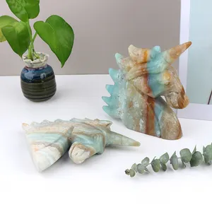 Ev dekorasyon için sıcak satış doğal kristaller şifa taşları amazonit Unicorn oymalar