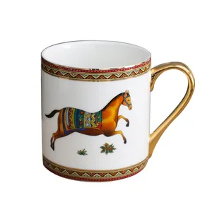 Tasses à café vintage en céramique arabe avec couvercle tasses à thé cheval royal en porcelaine avec boîte cadeau