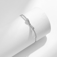 Bracelet jonc ajustable de luxe pour femme, en argent sterling 925, avec zircone étincelante et nœud papillon, bijoux raffinés