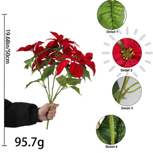 M655 كبير اصطناعي أحمر زهرة البونسيتة زهرة اليدوية ازهر بوش بخاخ للعطلات الموسمية العودة للمدرسة السنة الصينية الجديدة - Product Image 5