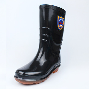 Bottes de pluie en caoutchouc noires mi-mollet, épaisses, antidérapantes, pour le travail, pour hommes, usage extérieur - Product Image 4