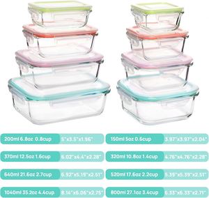 150ml 240ml 330ml 640ml BPA Free Square Glass <b>Lunch</b> <b>Box</b> Straw 2 <b>Compartments</b> Airtight Eco-Friendly Design School Work Travel - Product Image 2