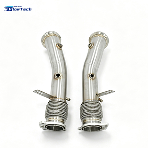 <b>Polished</b> High Flow 304 Stainless Steel Downpipe for BMW 7 Series G12 M760i 6.6T V12 Twin Turbo Racing - Product Image 4