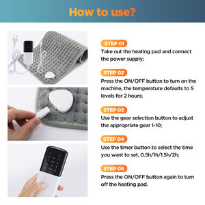 Coussin chauffant électrique 30x60, 10 niveaux de température, 4 minuteries, multifonctionnel, physiothérapie, couverture chauffante, équipement thermique pour le corps - Product Image 5