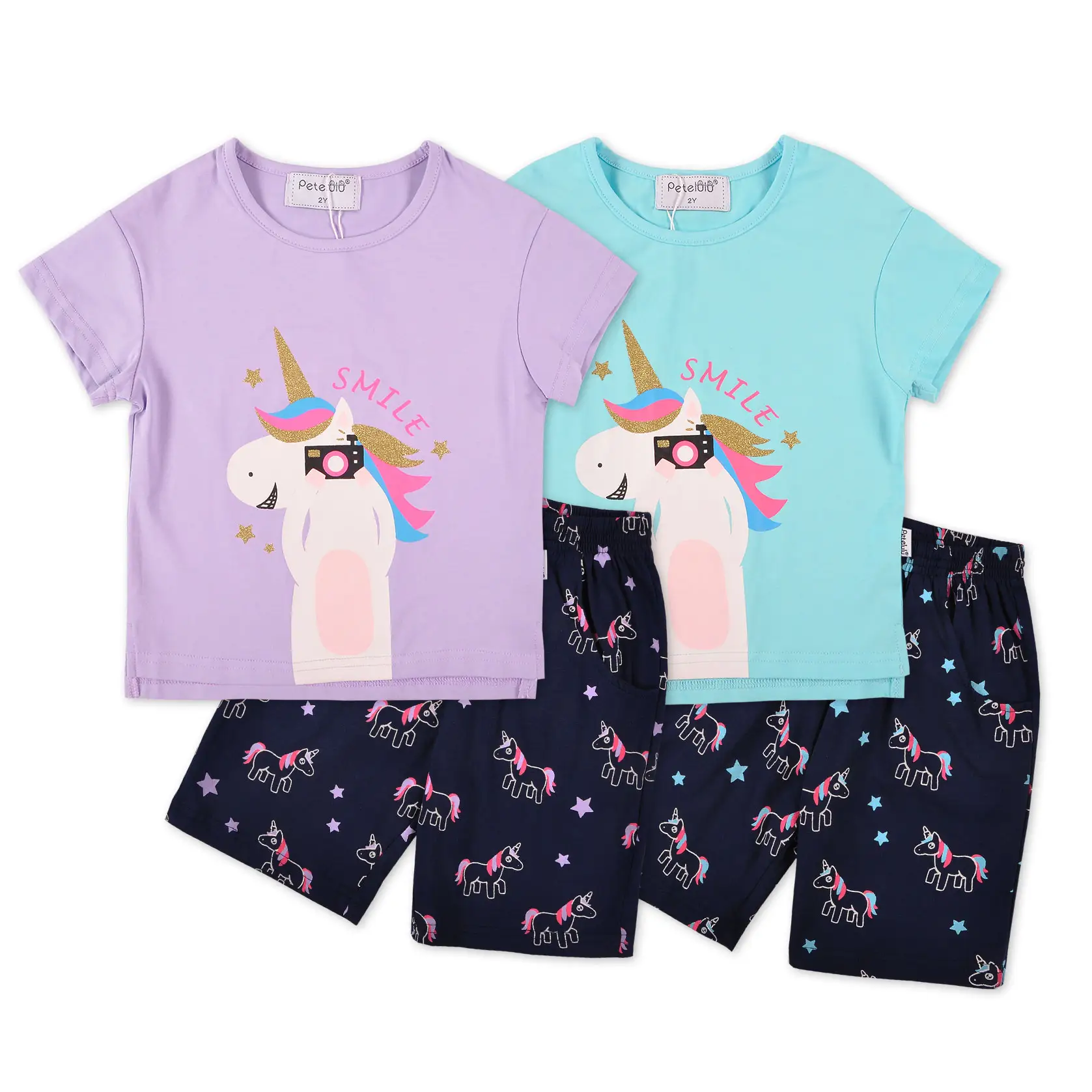 Kids Short Sleeve Pajama Unicorn Printing Cotton Children Clothes Home Wear Suits Kids Dresses for Girls Summer Opp Bag Cartoon