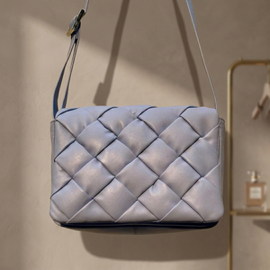 New Gray <b>Quilted</b> Full Grain Leather Shoulder Bag Diamond Lattice Pattern Zip Closure <b>Single</b> Strap Women's Daily Use All Seasons - Product Image 2