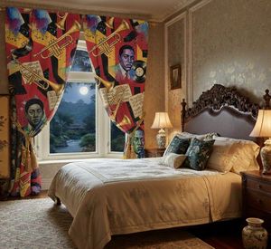 Cortinas Retro Jazz Band con Estampado Floral Denso, Paneles Decorativos que Bloquean el 70% de la Luz para Sala de Estar, Dormitorio, Música - Product Image 2