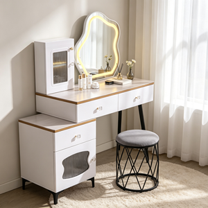 Modern Makeup Vanity <b>With</b> Lighted Mirror <b>Storage</b> Drawers Bedroom <b>Dressing</b> <b>Table</b> <b>With</b> Stool - Product Image 4