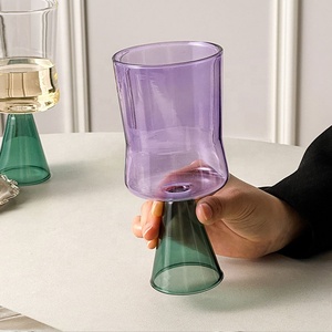 ツートーンホウケイ酸ガラスゴブレット 300ml 耐熱ステムワイングラス カラフルカクテルカップ ジュースウォーターグラス ホームバーデコレーション - Product Image 6