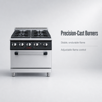 Cuisinière à gaz commerciale JUSTA à 4 brûleurs avec protection contre l'extinction de la flamme et four en acier inoxydable pour hôtel et restaurant
