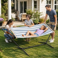 Hamaca de Lona Azul con Rayas de 3m, con Soporte de Tubo de Acero Desmontable, Precio al por Mayor para Mayoristas de Muebles de Jardín Profesionales